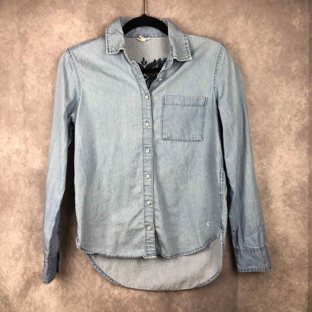 Aeropostale‎ Denim Shirt Womens Small Embroidered Button Up Western Jean Cotton